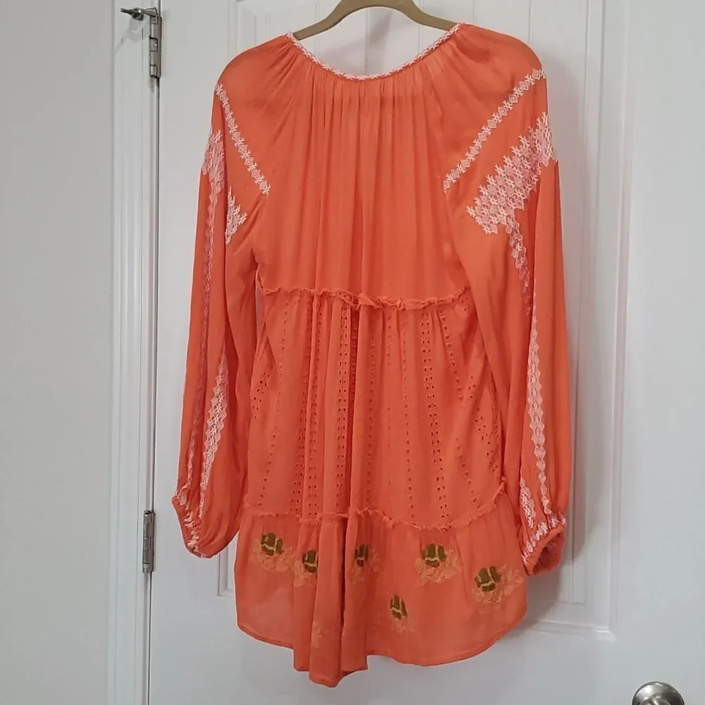 Free People Wild One Mini Dress Embroidered Orange Flower Detail Size Small - Picture 5 of 6